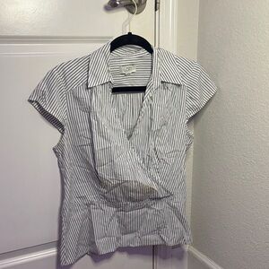 LOFT Black and White Striped Blouse